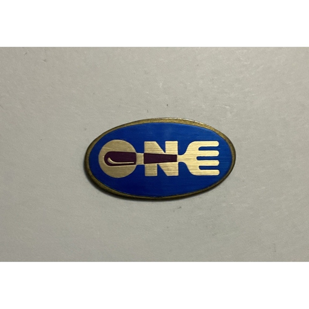 Vtg ONE Fork Logo Blue Oval Pin Hat Pinback Brooch Collectible Lapel Pin